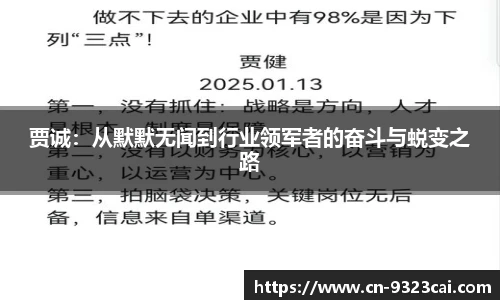 贾诚：从默默无闻到行业领军者的奋斗与蜕变之路